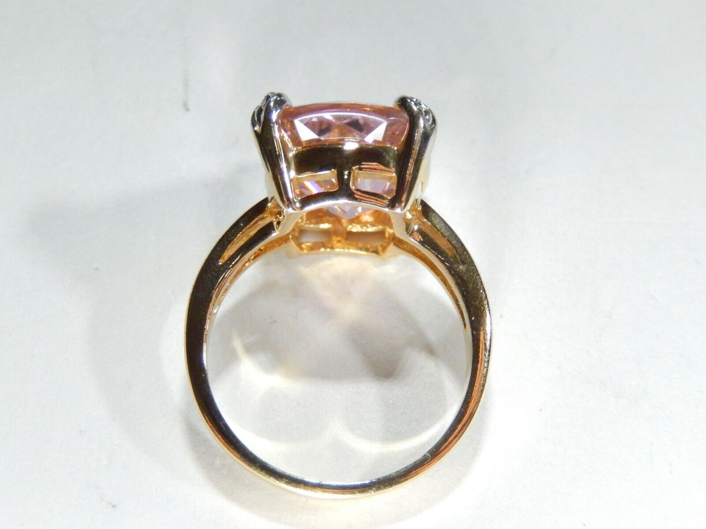 *VINTAGE*  Sterling Gold Vermeil CZ Pink 16.0CT Rectangle Cocktail Ring Size 8