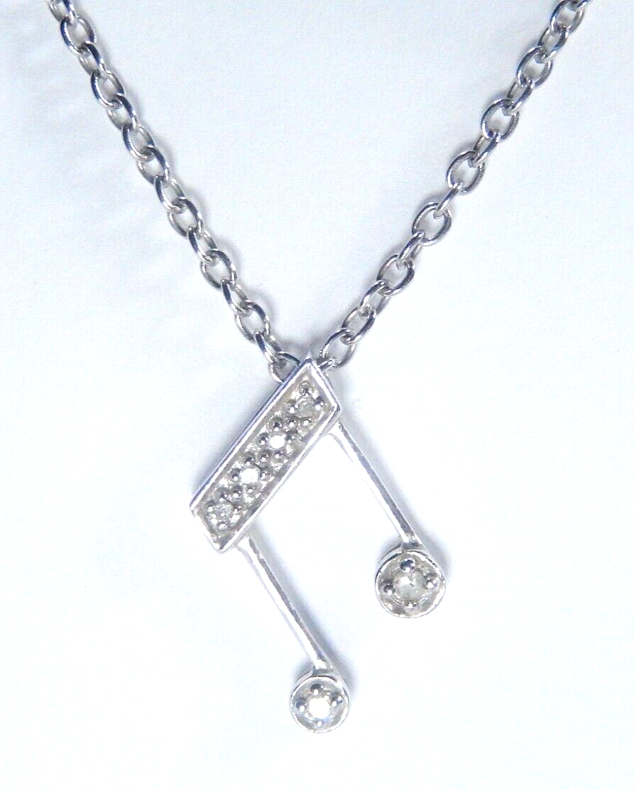 10K  Solid White Gold  Natural Diamond Music Note Pendant w/18"chain