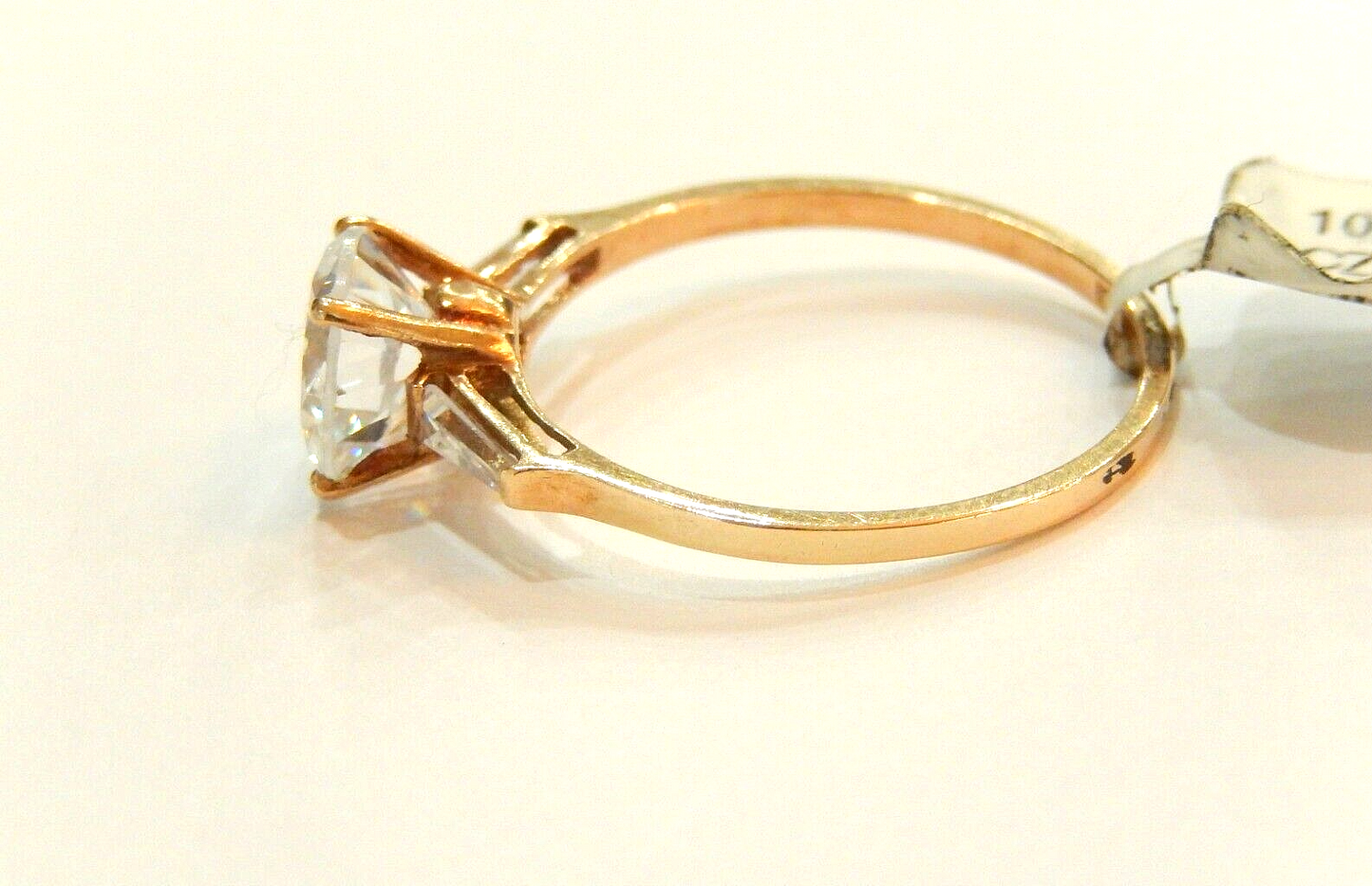 Ladies 10K Yellow Gold 2.50 CT  Solitaire  CZ Ring with Accents Sz 9