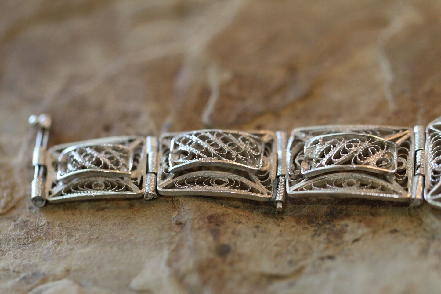 *VINTAGE*  EGYPTIAN Sterling Silver Detailed Filigree  Bracelet  7"