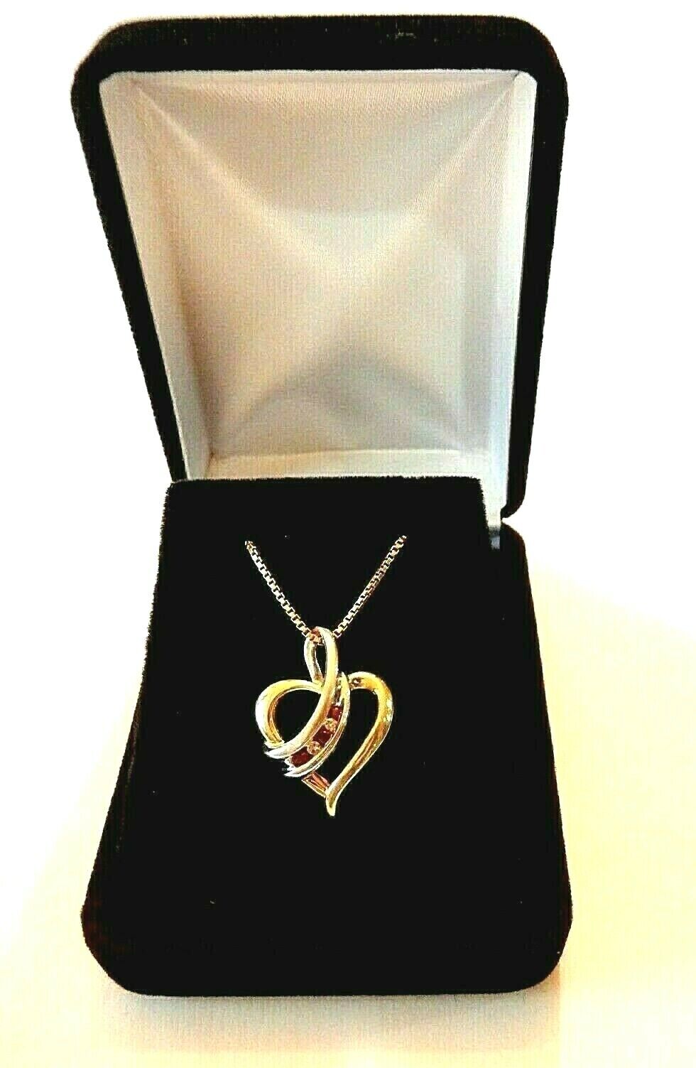 10k Yellow And White Gold Two Tone Ruby And Diamond Heart Pendant w/18" Chain