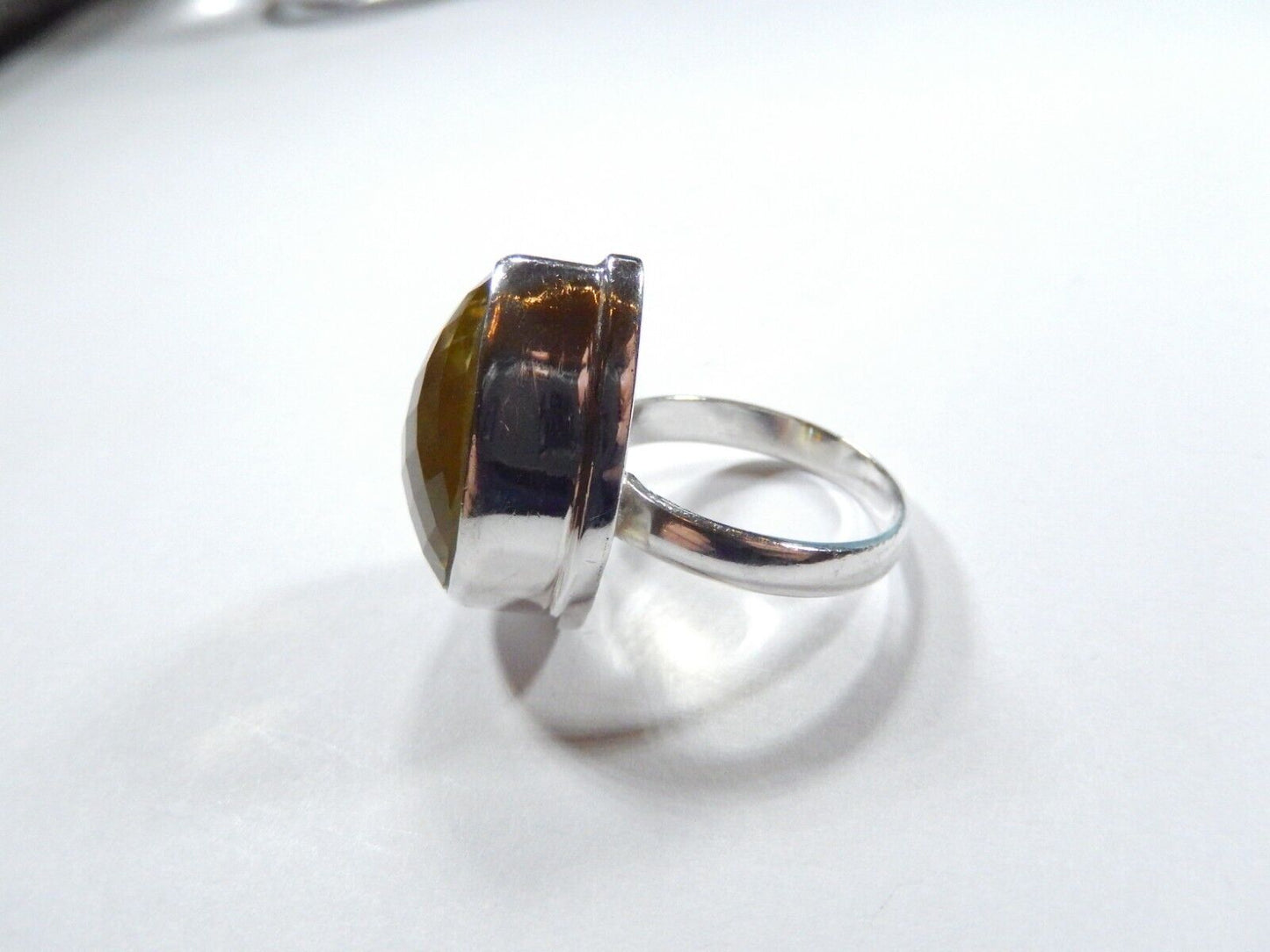 VINTAGE* HUGE STATEMENT Sterling Silver 22.0 CT Checkerboard CITRINE Ring Sz10.5
