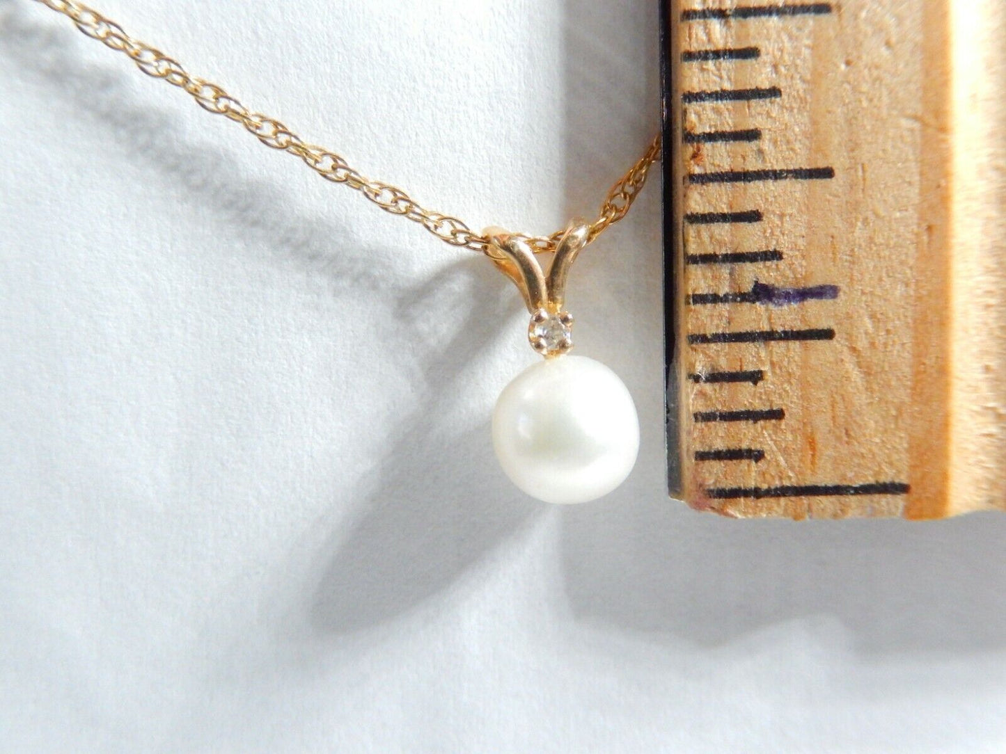 *NWT* 14k Yellow Gold AAA Round 6mm Cultured Pearl & Diamond Pendant w/ 20"Chain