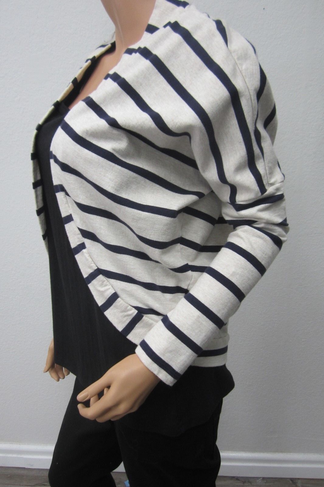 *MINT*  Ann Taylor LOFT Beige/Navy Stripe Cotton Cardigan Size Small EUC