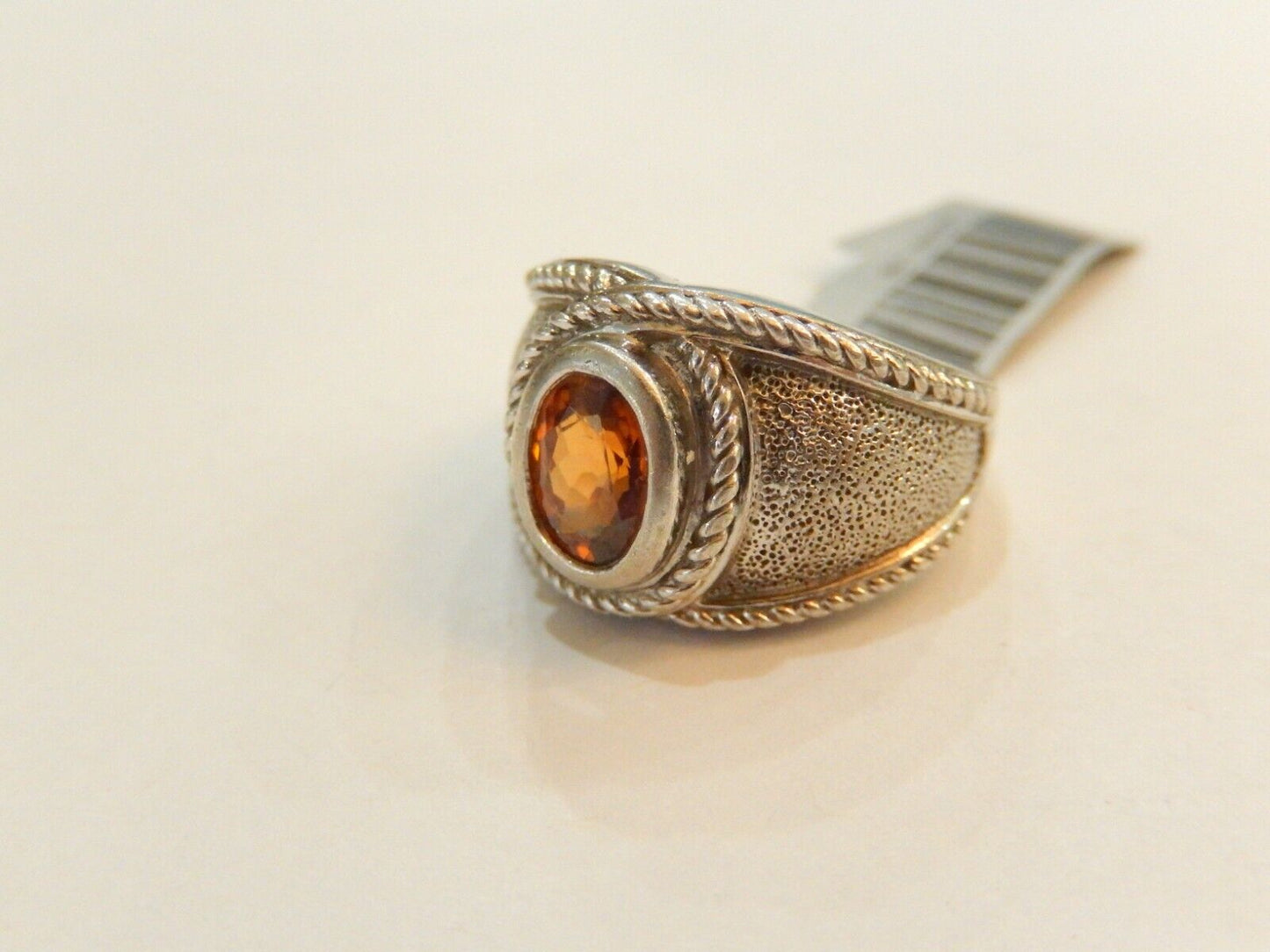 Unisex Solid 925 Sterling Silver  Citrine Oval Gemstone Ring Size 6.5