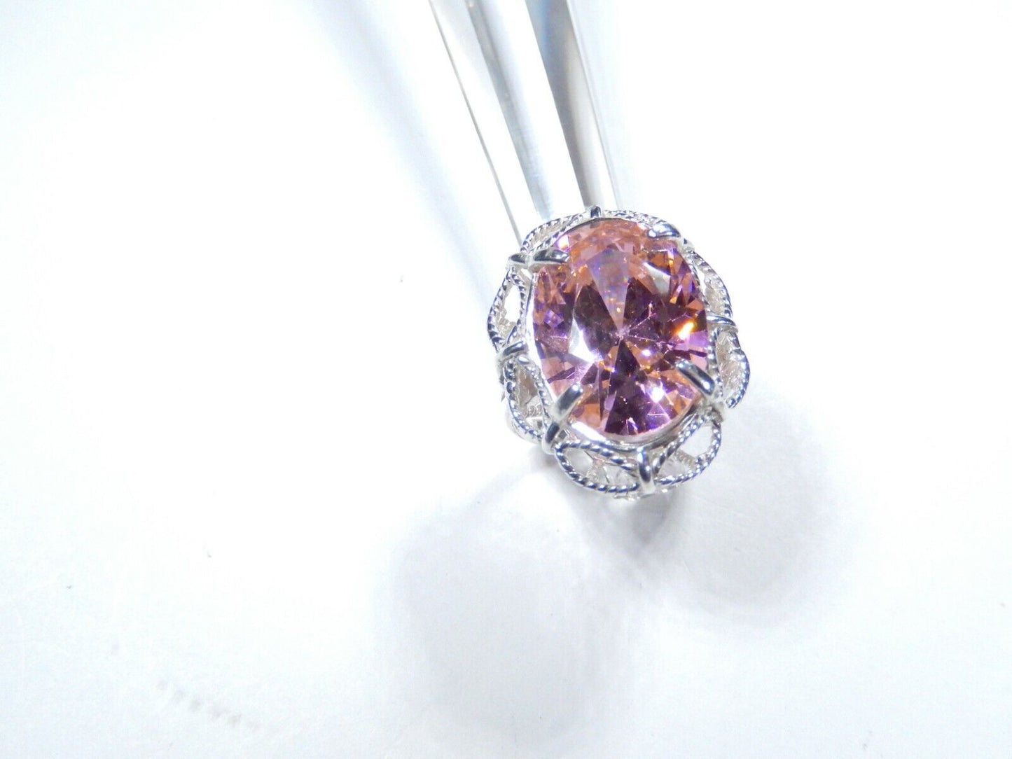 *HUGE  .925 Sterling Silver 20.0 CT Statement Ring Pink CZ Cocktail Ring sz6