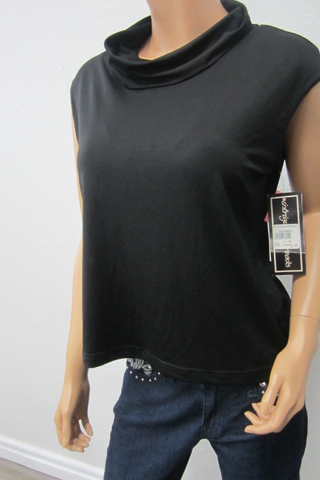 NWT Intriguing Threads Cowl Neck Top Black Blouse Sleeveless Size Large