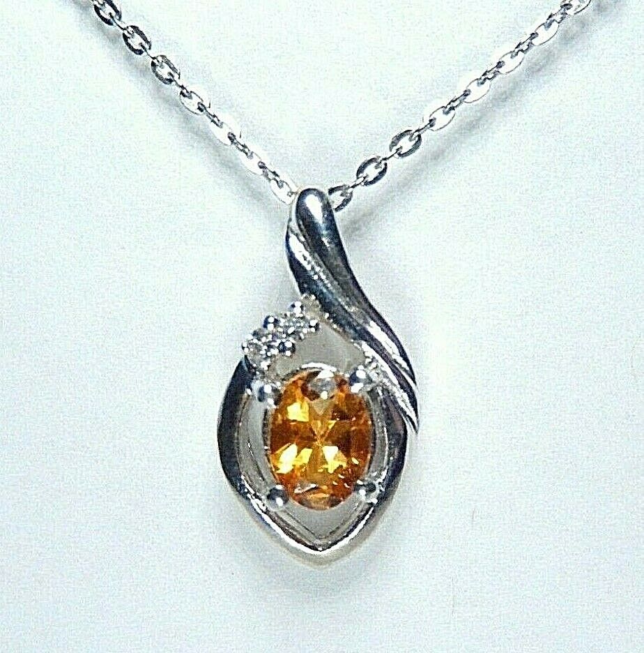 *NWT*  10k White Gold Oval Citrine And Diamond Pendant with 18" Chain