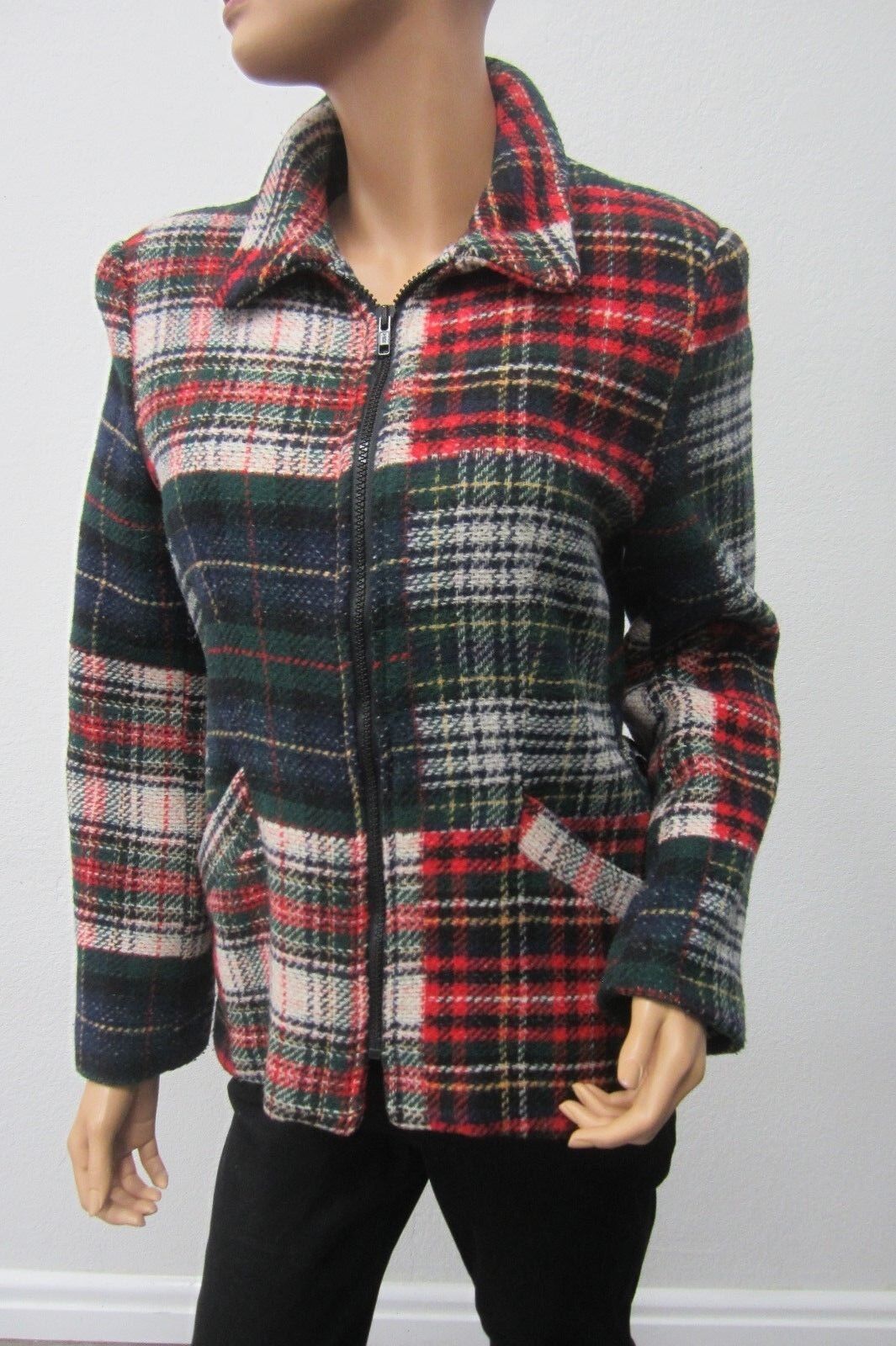 *MINT* Womens JL Colebrook Zip Up Plaid Wool Coat Blazer/Jacket  Size Medium M