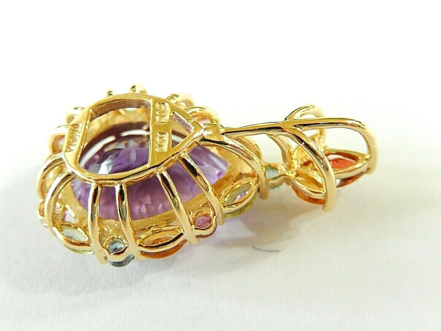 *NWT* 10K Yellow Gold  8.50CT Purple  Amethyst & Multi Gemstone LARGE Pentant