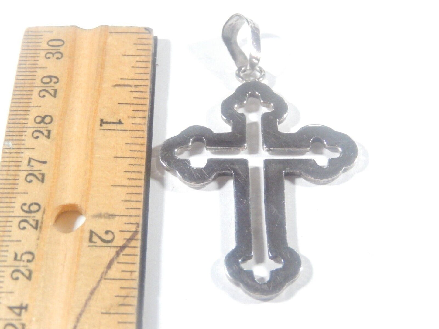 *VINTAGE* LARGE STERLING SILVER  TAXCO MEXICO CROSS  CUT-OUT PATTERN PENDANT