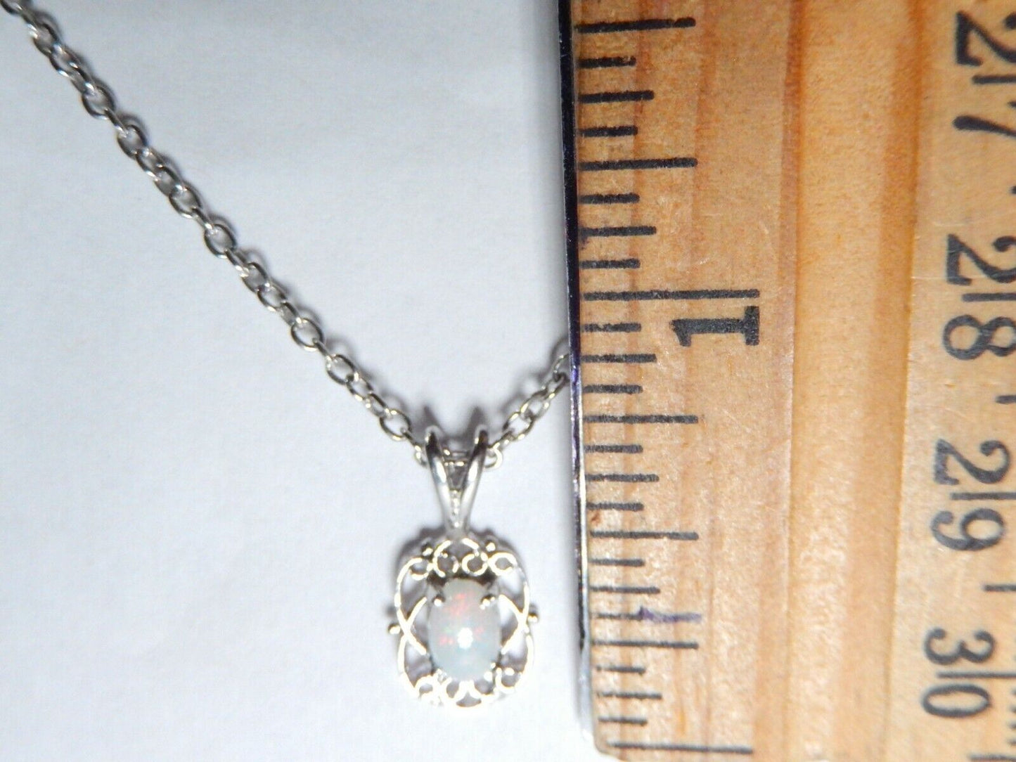 *NWT* 10k White Gold Oval Opal Filigree Pendant with 18" Chain