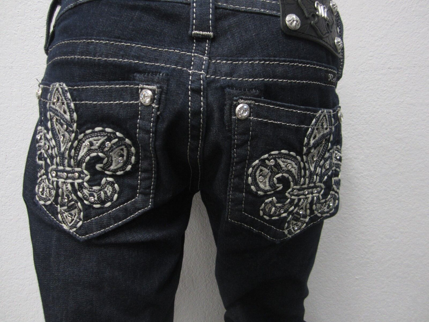 NWTMiss Me Jeans Skinny Fleur de lis Bling Dark Blue JE5735ESR Easy Skinny 27x31