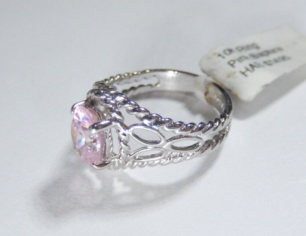 *NWT*  10K White Gold 1.25 CT Oval Lab Created Pink Sapphire Diamond Ring Sz 6