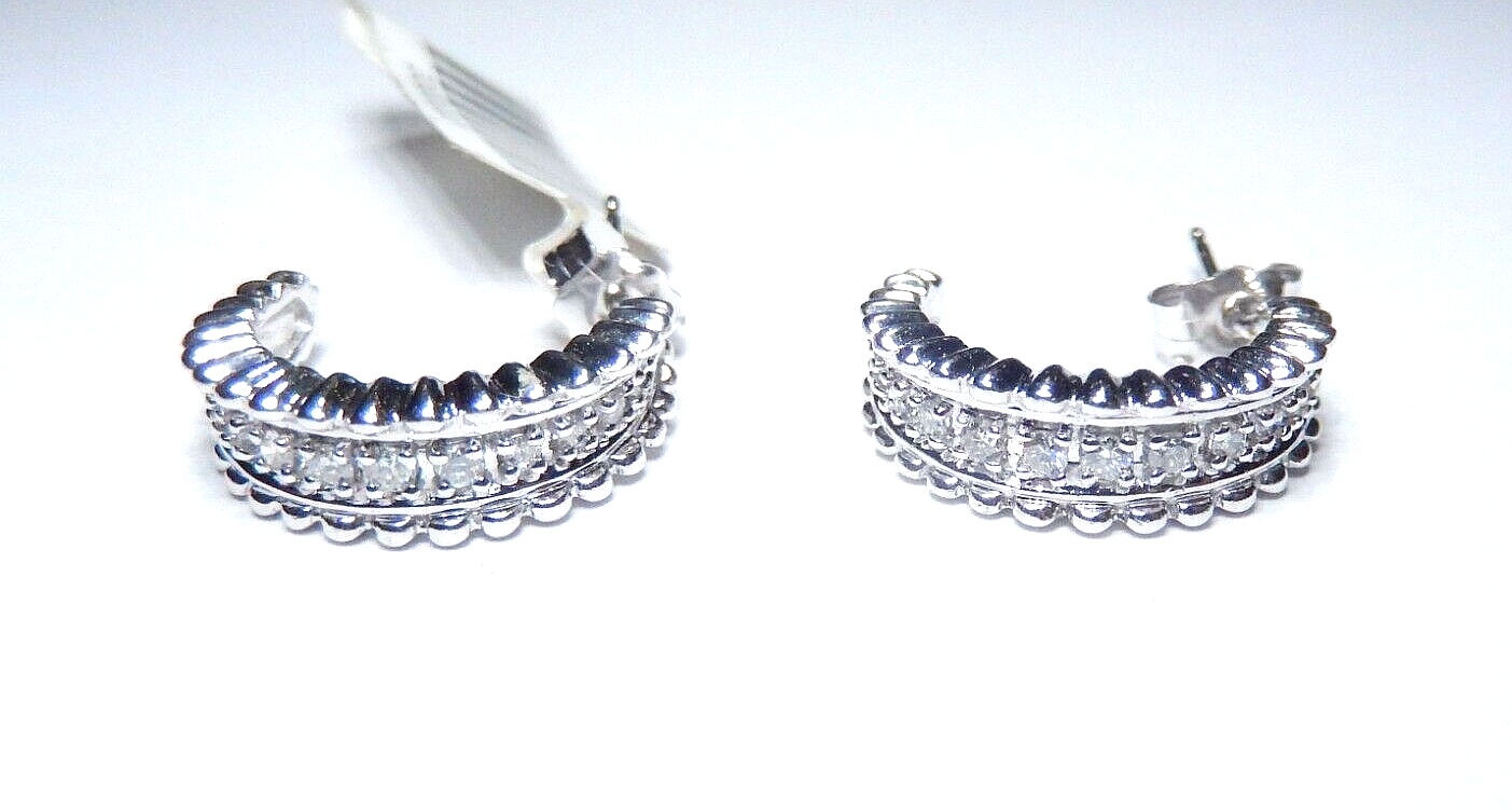 *NWT*  14K White Gold .50 CT Natural Diamond 3/4 Hoop Earrings 17mm