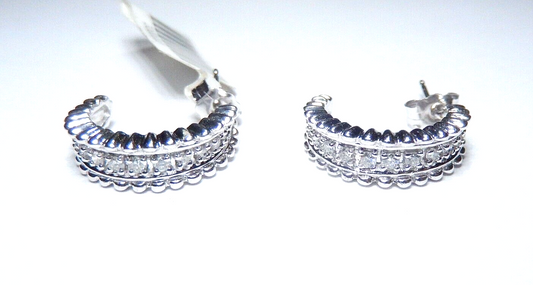 *NWT*  14K White Gold .50 CT Natural Diamond 3/4 Hoop Earrings 17mm