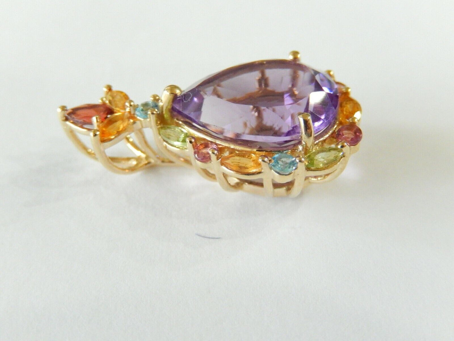 *NWT* 10K Yellow Gold  8.50CT Purple  Amethyst & Multi Gemstone LARGE Pentant