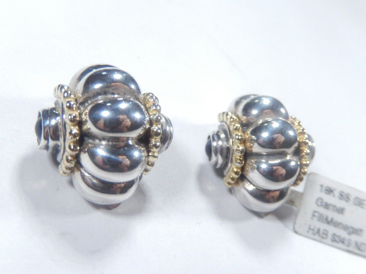 *VINTAGE*  Flli Menegatti  925 Sterling & Gold Beaded Trim & Black Onyx Earrings