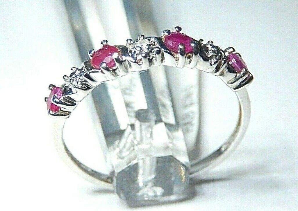 *NWT* 10k White Gold  Ruby And Diamond Band Ring Size 6.25