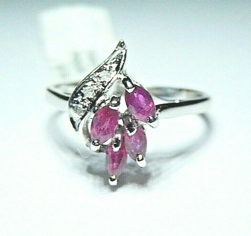 *NWT* 10k White Gold SUPER CUTE  Marquise Ruby And Diamond Ring Size 6.5