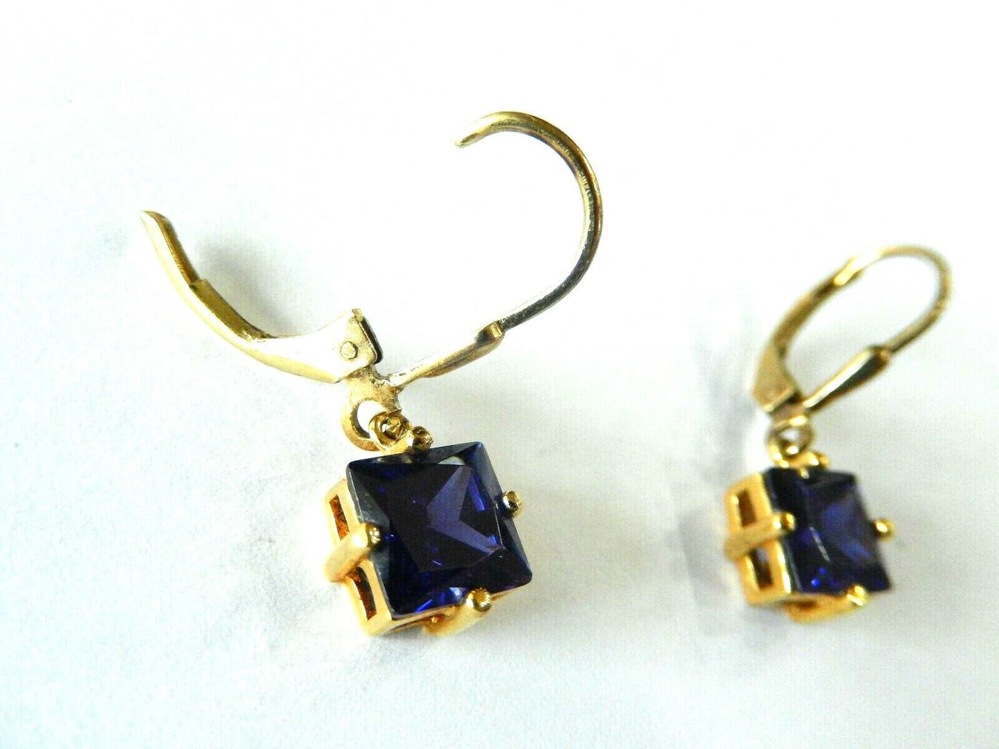 *VINTAGE* VERMEIL 14K GOLD OVER STER SILVER HANDCRAFTED 3.5CT  SAPPHIRE EARRINGS