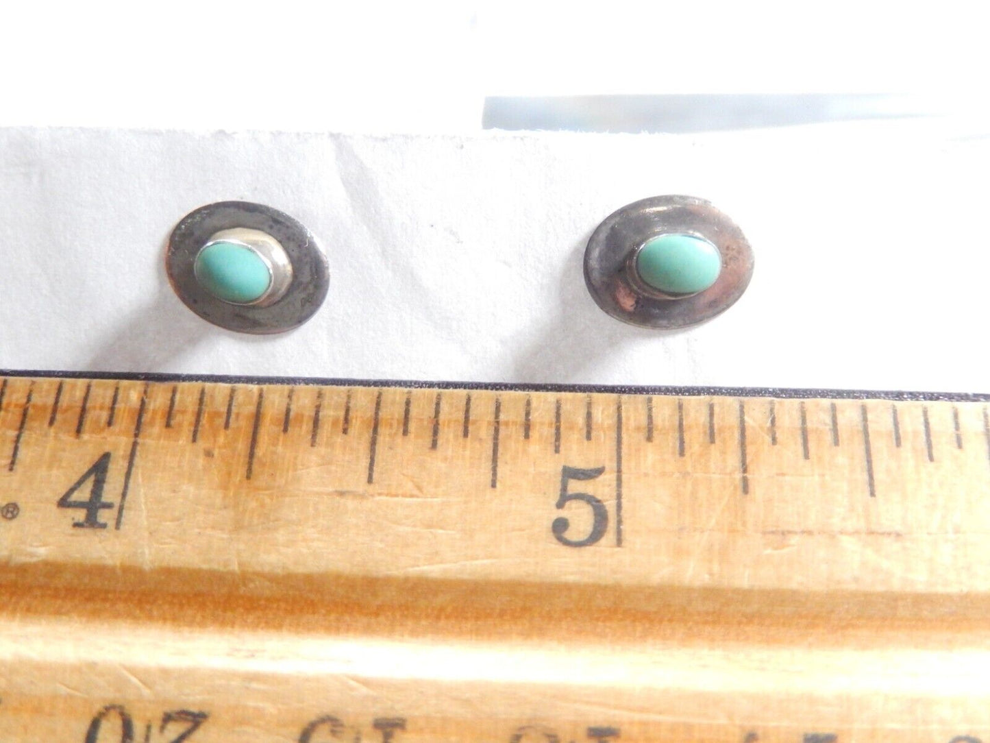 *VINTAGE*  Native American Handmade Turquoise Ear Studs 9mm x 7mm