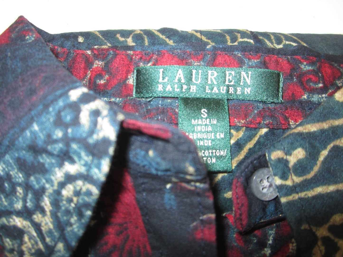 NICE Ralph Lauren Womens Small Design Print Long Sleeve Button Down Shirt Top