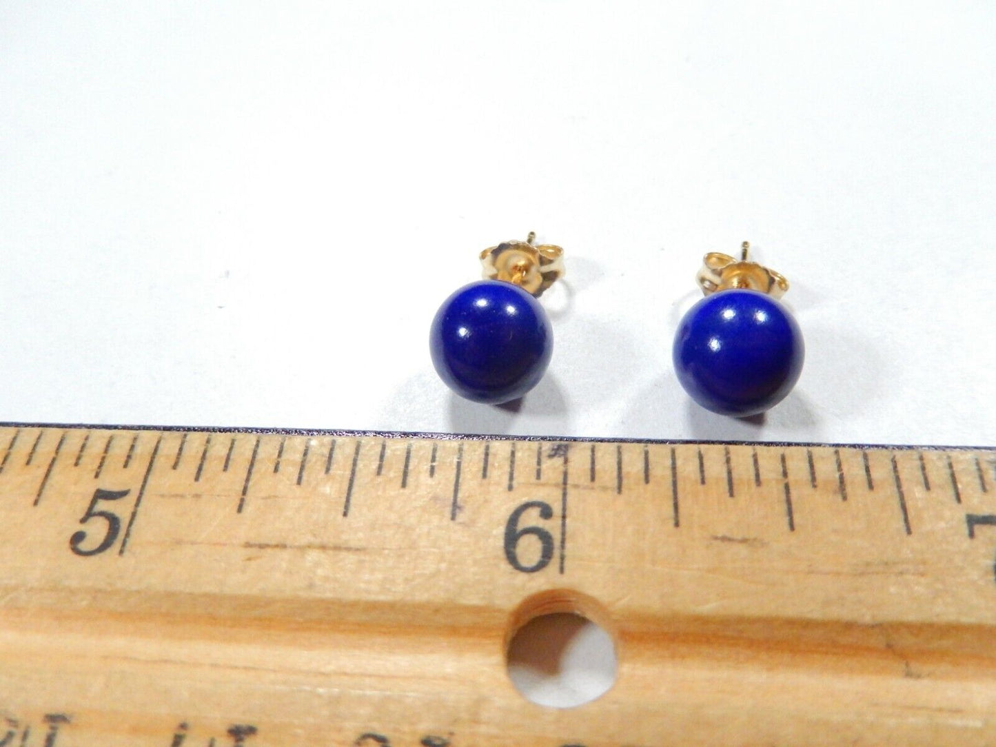 *VINTAGE*  14K Yellow Gold Navy Blue Lapis 8mm Round Ball Stud Earrings
