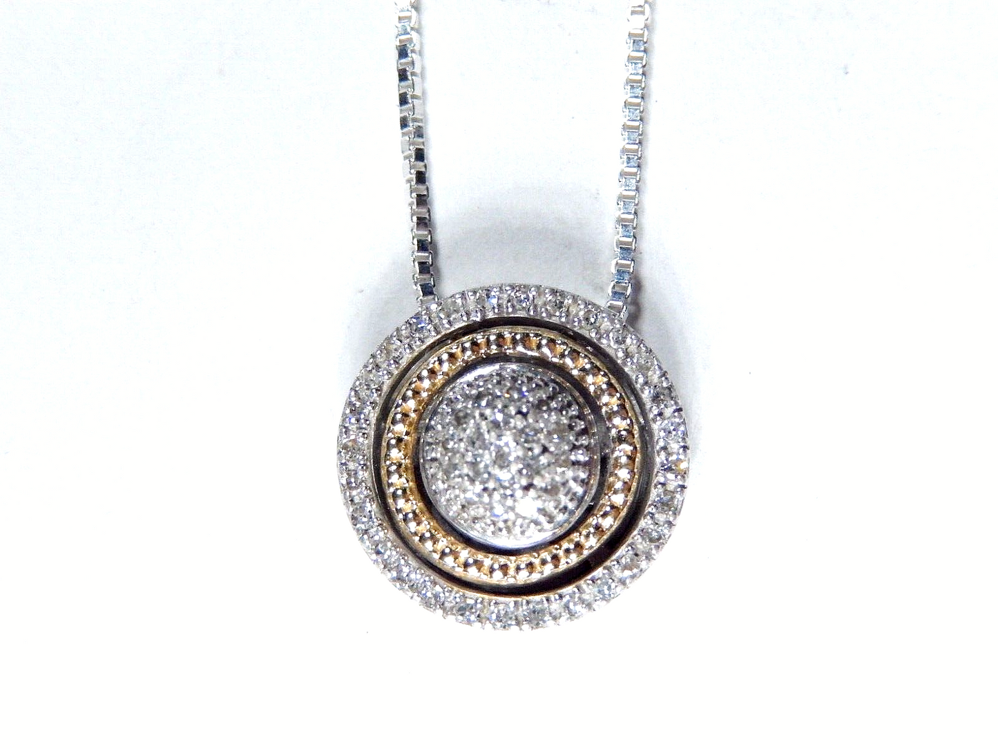 *VINTAGE* 14K Yellow Gold & Sterling 50 Diamond Cluster Pendant w/18"chain