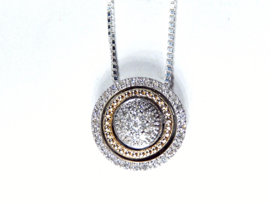 *VINTAGE* 14K Yellow Gold & Sterling 50 Diamond Cluster Pendant w/18"chain