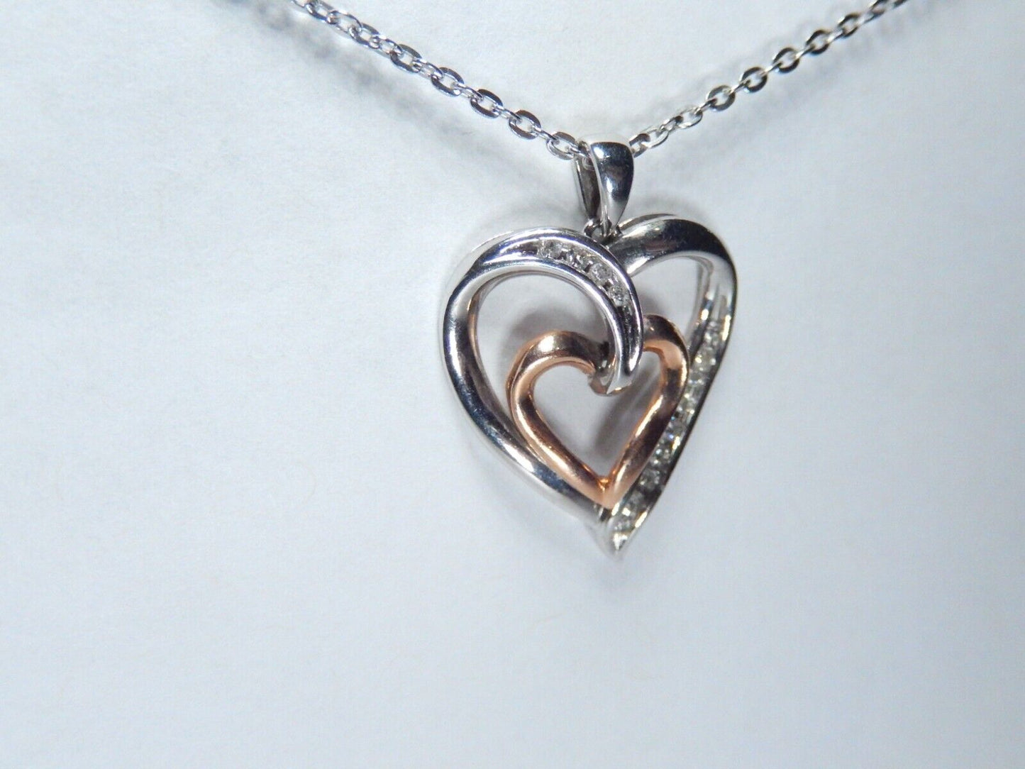 *NWT*  10K White & Yellow Gold 1/4CT Diamond Heart Pendant w/18" Chain