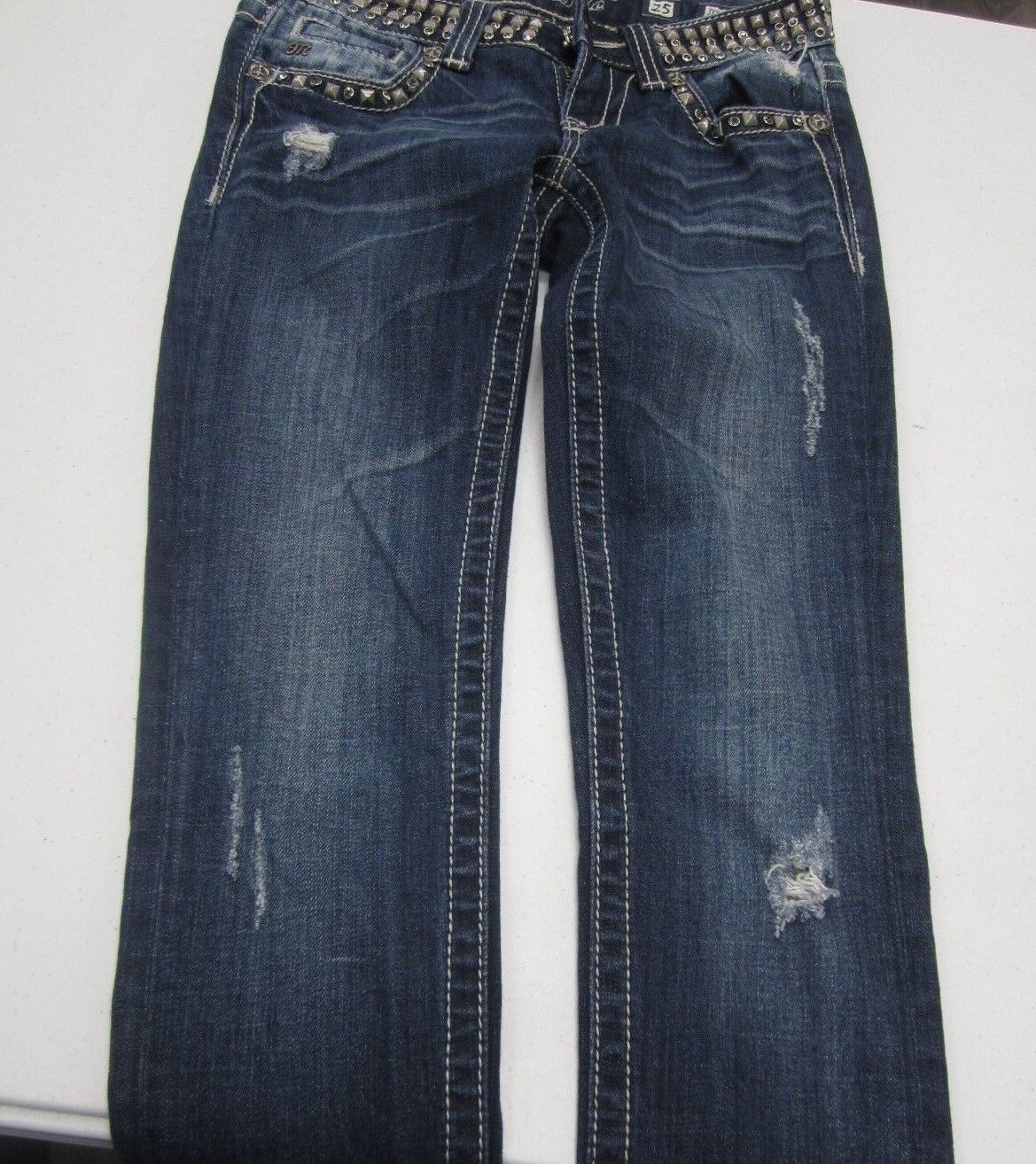 Miss Me 25 Distressed Skinny Jeans Bling Silvertone Stud Belt Embellish JP5130S4