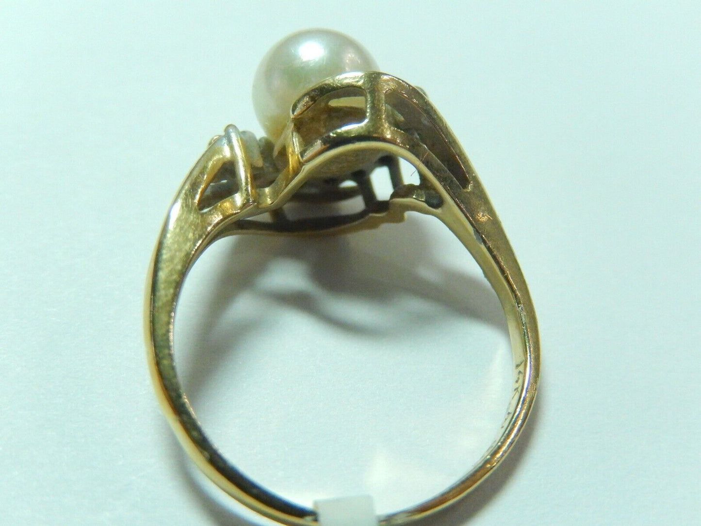 *VINTAGE* Gorgeous 14k Yellow Gold Natural 6.5mm White Pearl & Diamond Ring Sz 6