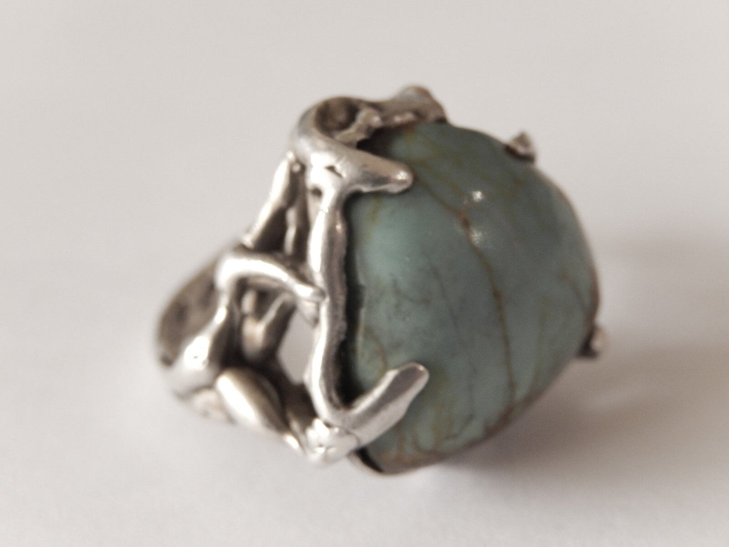 Vintage Sterling Silver Southwestern Tribal  Handmade Turquoise Ring Size 8.25