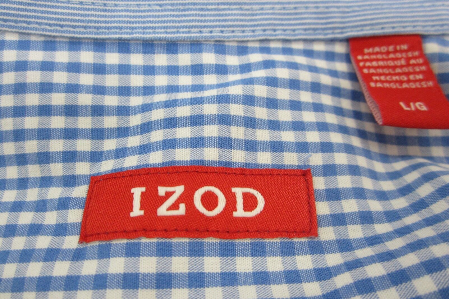 Izod Logo Trendy Blue Plaid Mens Button Down Shirt Causal Long Sleeve Size Large