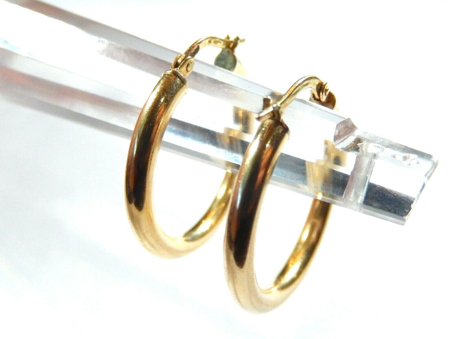 14k Real Yellow Gold Classic Smooth  Round Hoop Earrings 3mm tube  x  1" Diam