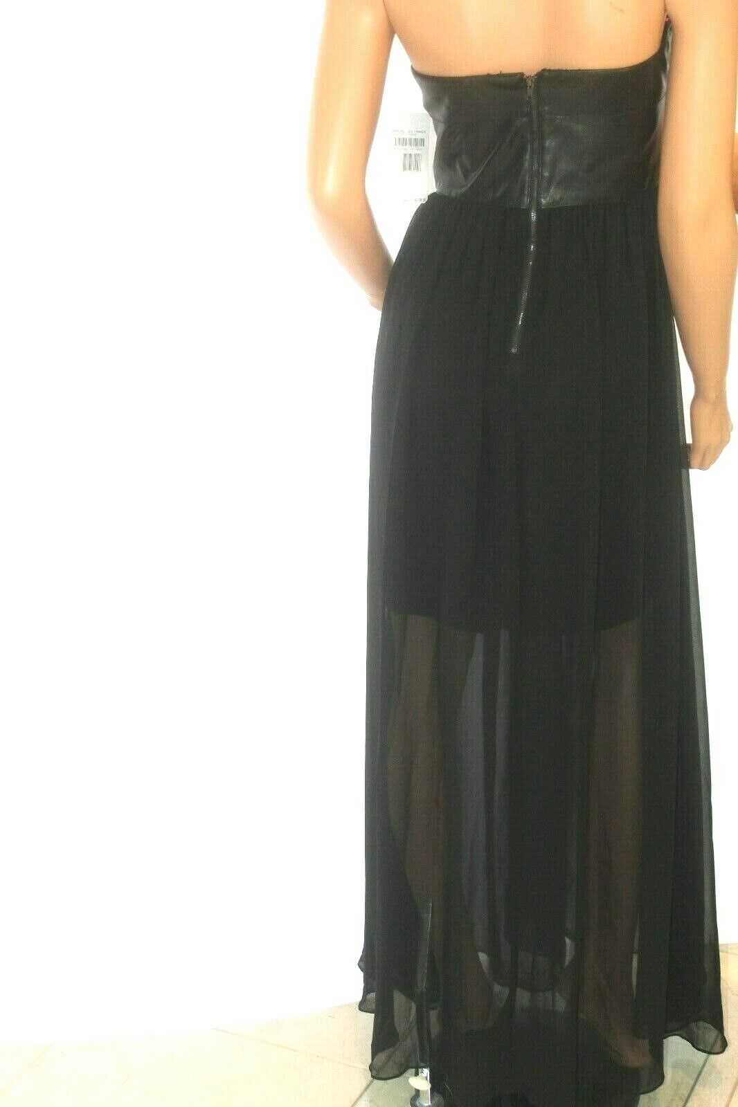 *NWT* $138.  Betsey Johnson Black Chiffon & Faux Leather Strapless Maxi Dress 12