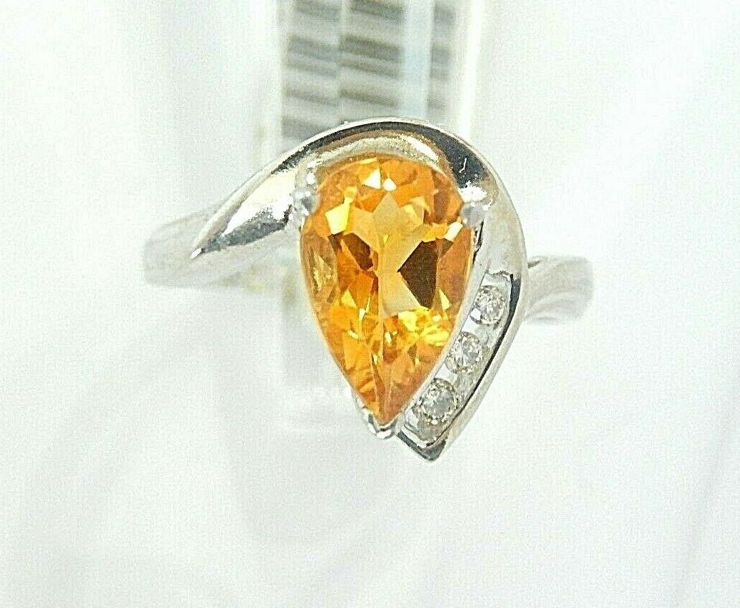 1Ct Citrine and Diamond Ring 10K White Gold Size 7.25