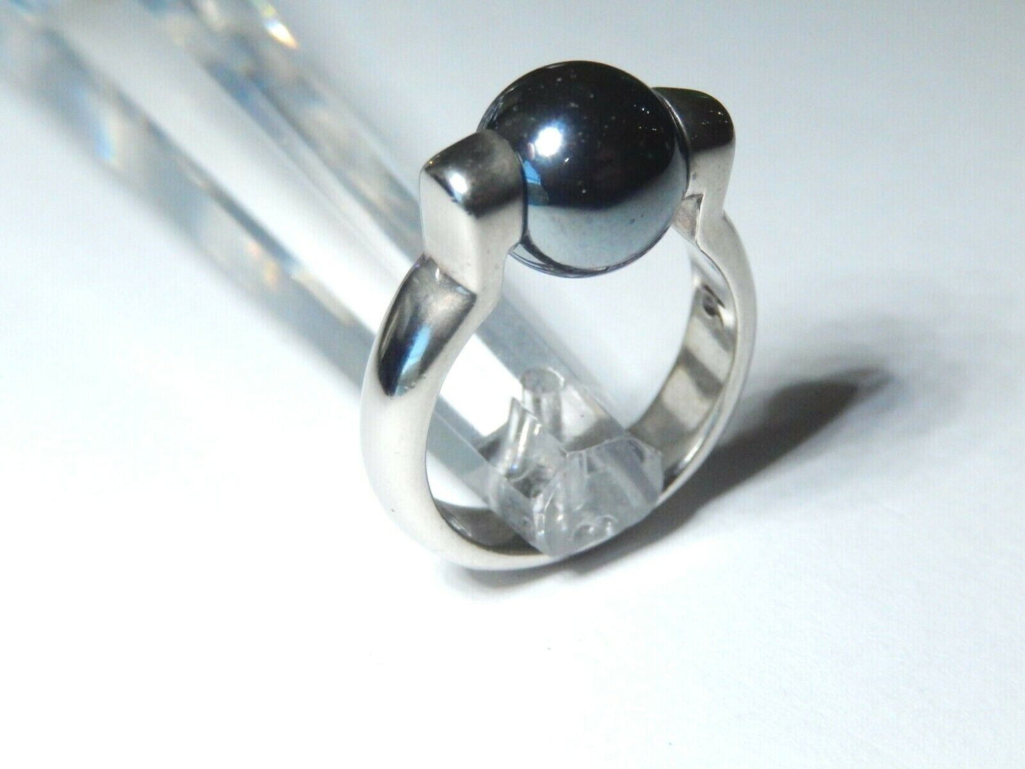 *VINTAGE*  Sterling Silver Spinning 10mm Round Black Hematite Designer Ring Sz 7