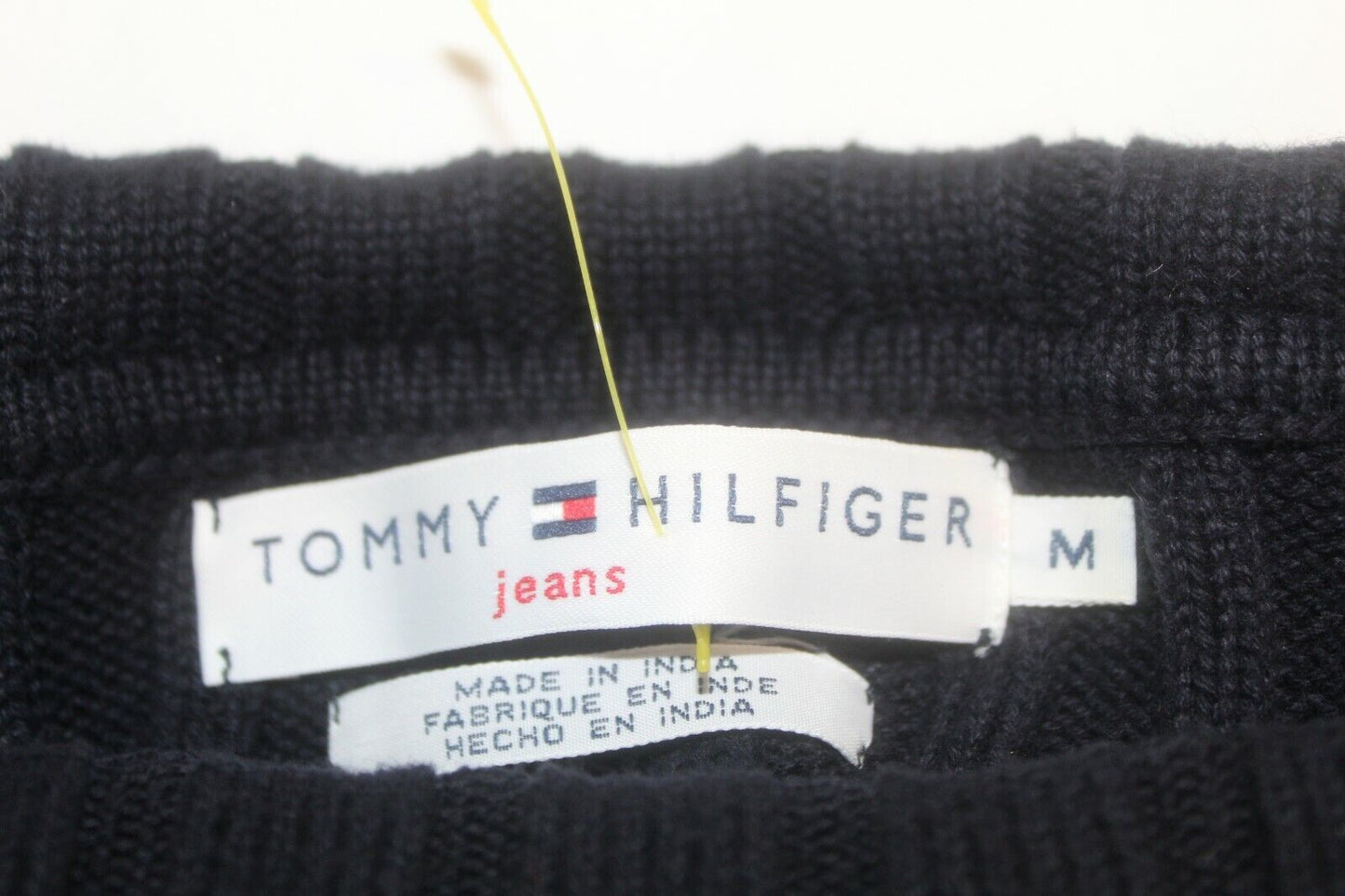 *VINTAGE*  Tommy Hilfiger Navy Sweater Turtle Neck Flag Logo Thick Ribbed Sz M