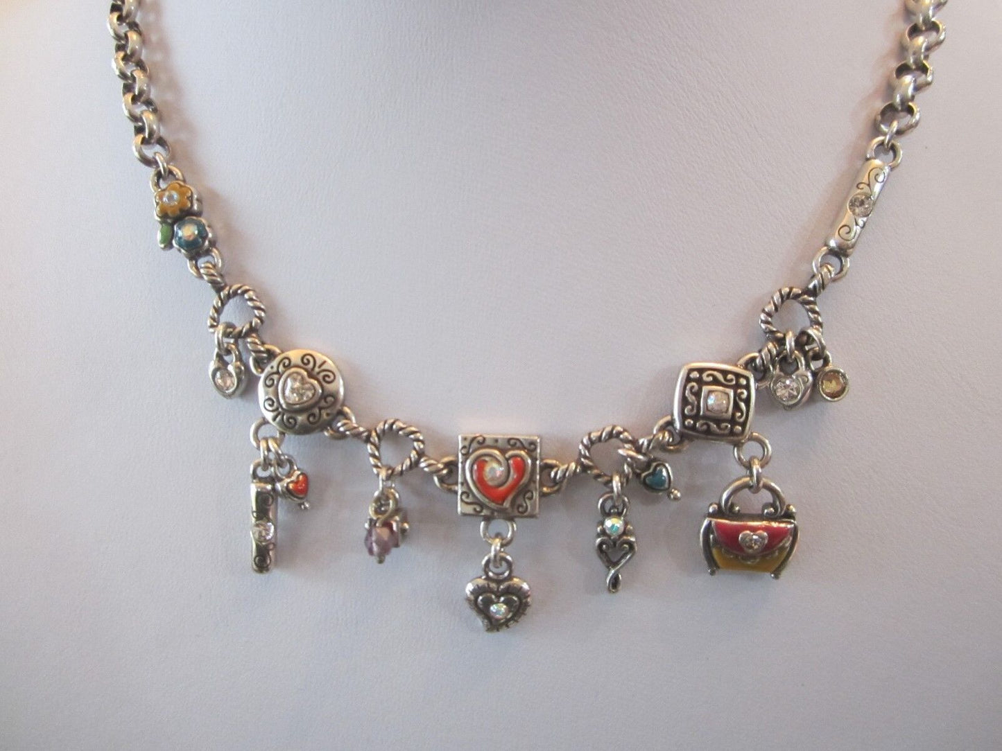 RETIRED Brighton 16"-18" Silver Crystal Charm Necklace