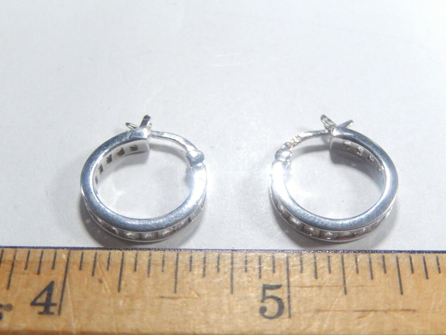 *VINTAGE*  925 Sterling Silver 2.00 CT CZ Princess Cut 16mm Hoop Earrings