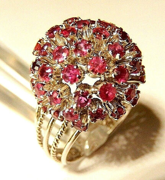 *VINTAGE*  LADIES 14KT WHITE GOLD LARGE RUBY CLUSTER STATEMENT RING SIZE 8
