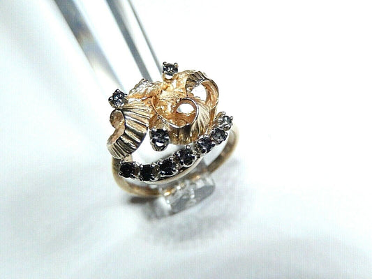 *VINTAGE*  14K Yellow Gold Free Form Ring  with Ten Black Diamonds Size 5.75