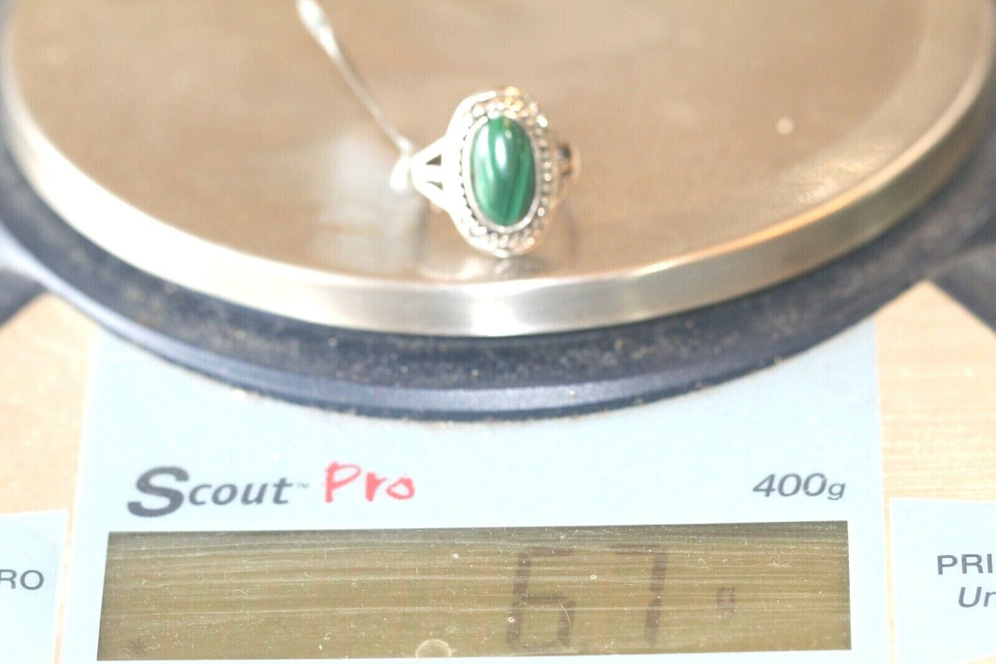 *VINTAGE* Sterling Silver Green MALACHITE Oval SOLITAIRE Southwestern Ring Sz6.5