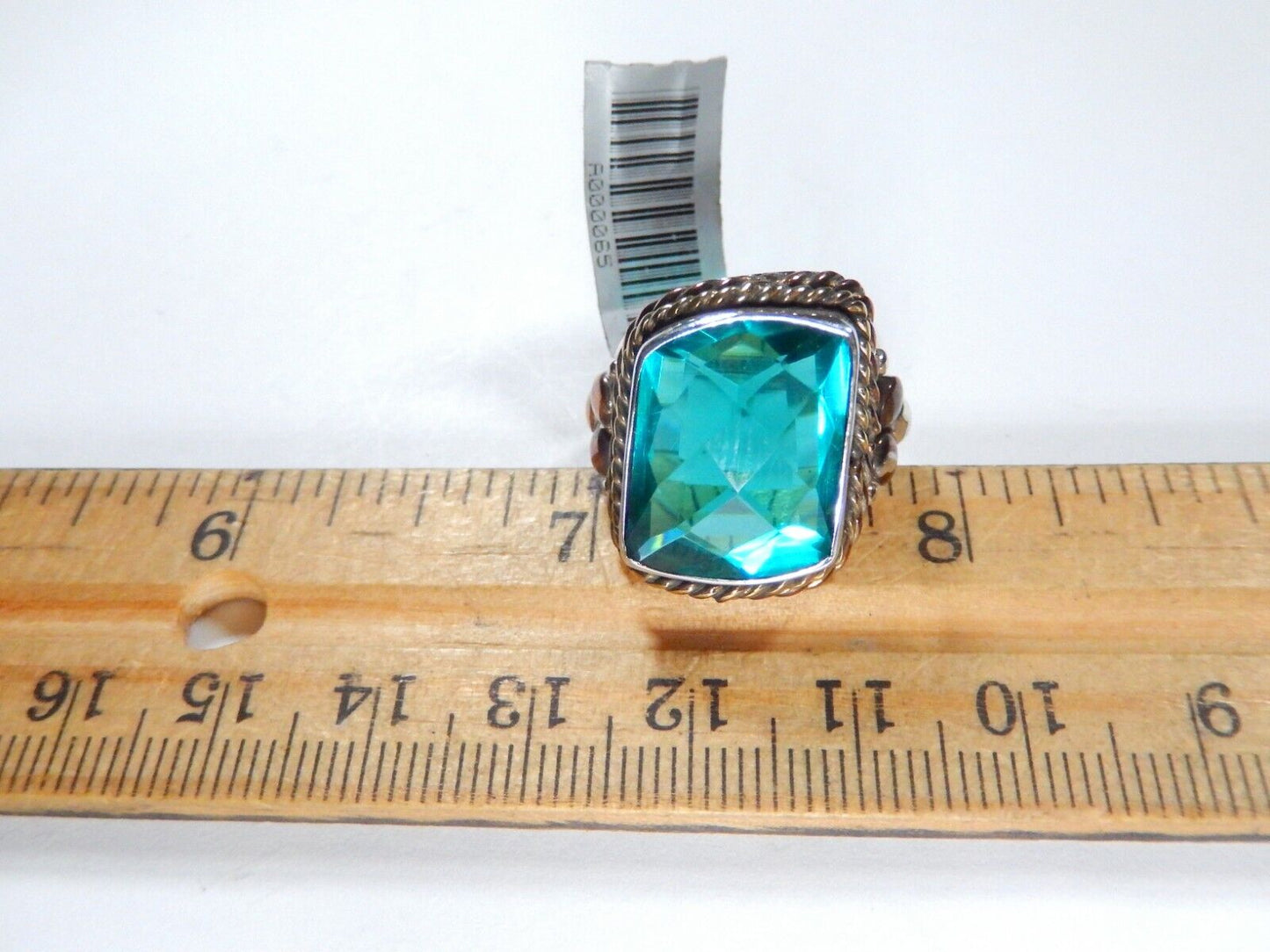 *VINTAGE Handmade Sterling Silver 13.0 CT Blue Topaz Bead & Rope Design Ring Sz7