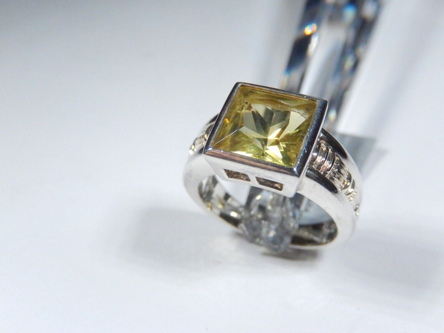 Solitaire Princess Cut Natural Peridot  3.50 Carat Ring in Sterling Silver