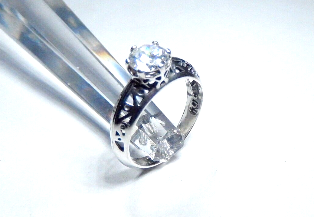 *VINTAGE*  STERLING SILVER 3/4CT SOLITAIRE CZ FILIGREE ENGAGEMENT RING Size 6