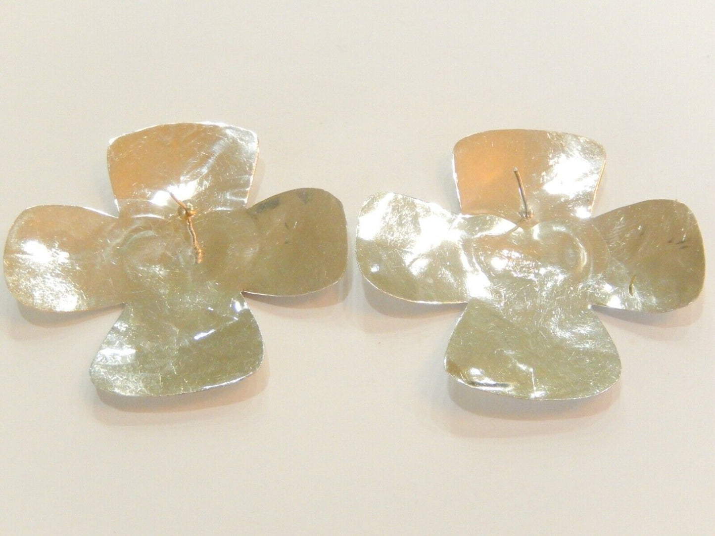 *VINTAGE* HUGE 2.25" Sterling Silver LATON Handmade 4 Clover Earrings Mexico