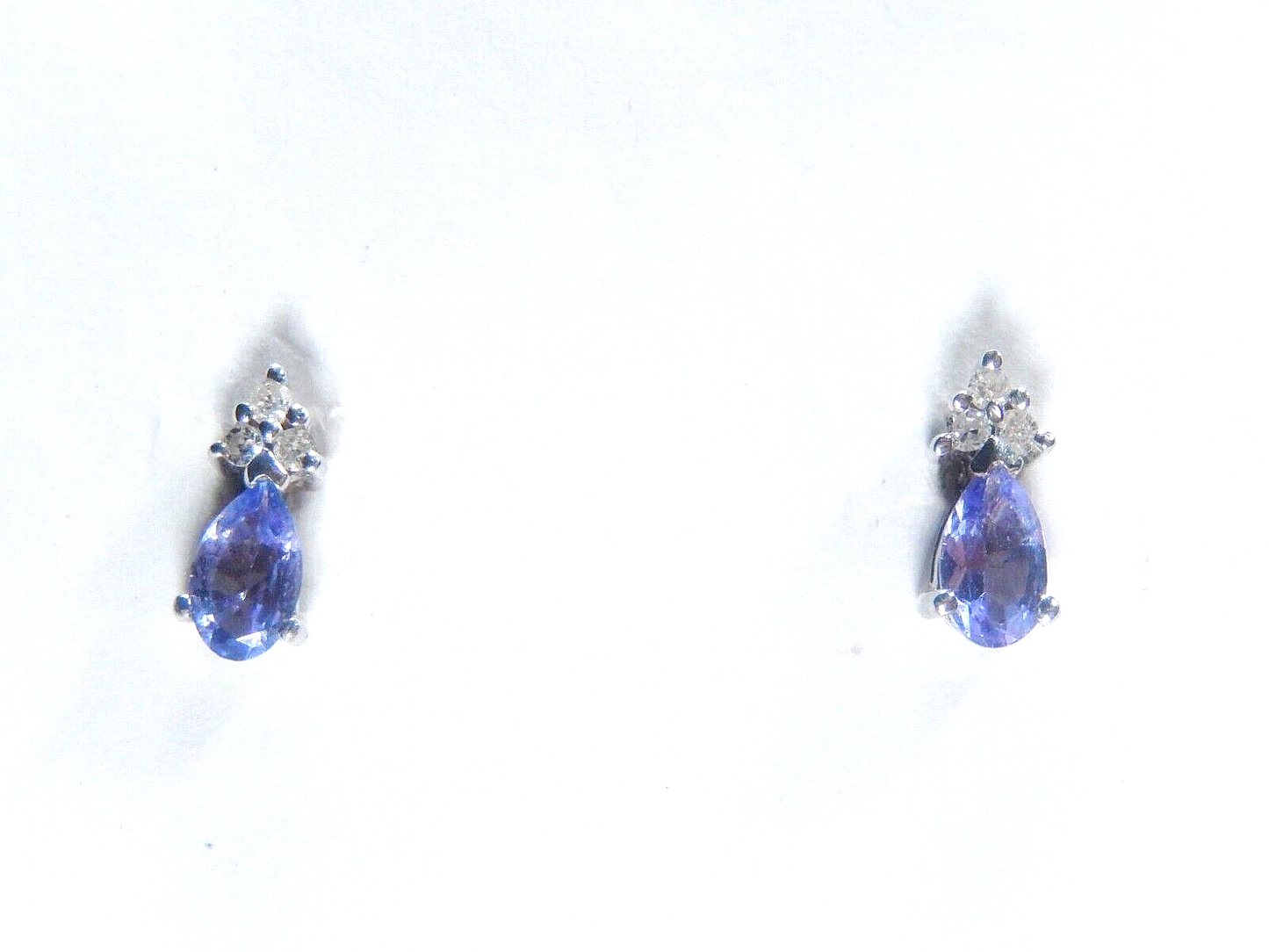 *VINTAGE*  10k White Gold Pear Shape Tanzanite and Round Diamond Stud Earrings